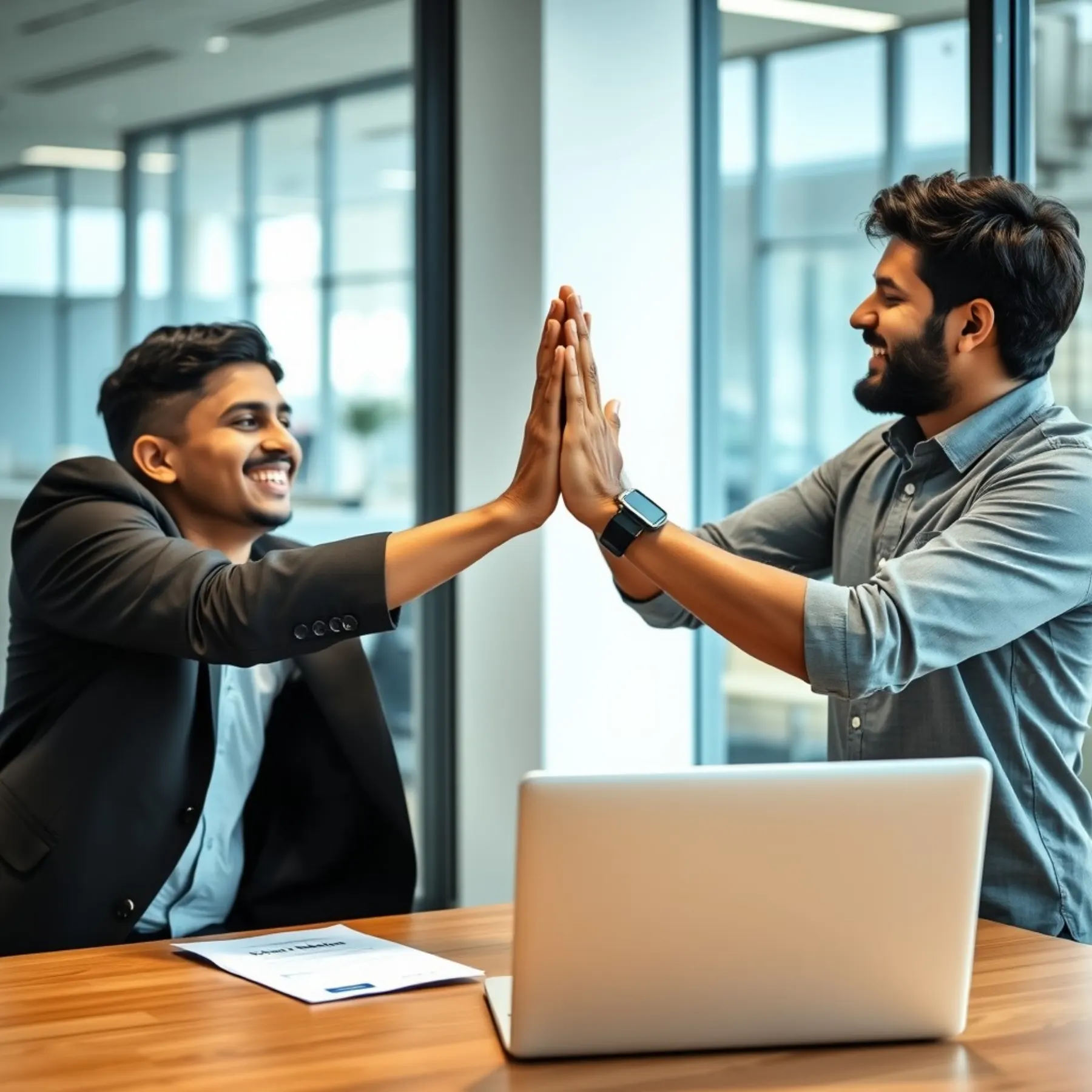 New hire and recruiter celebrating an accepted offer