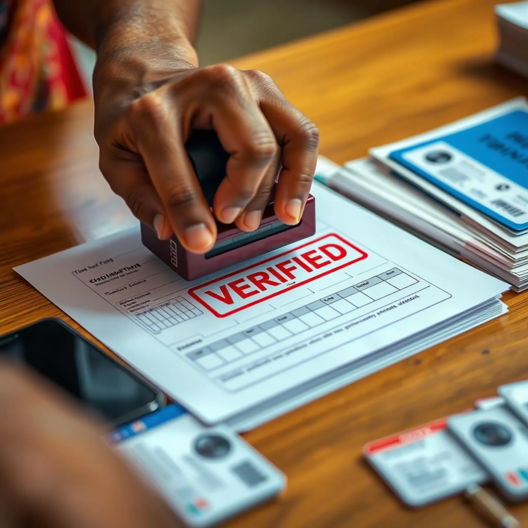 Placement officer stamping a student record as verified